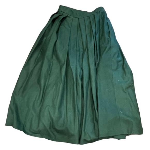 Forest Green Vintage Wool Midi A-Line Skirt with pockets and amazing beading - Picture 2 of 10